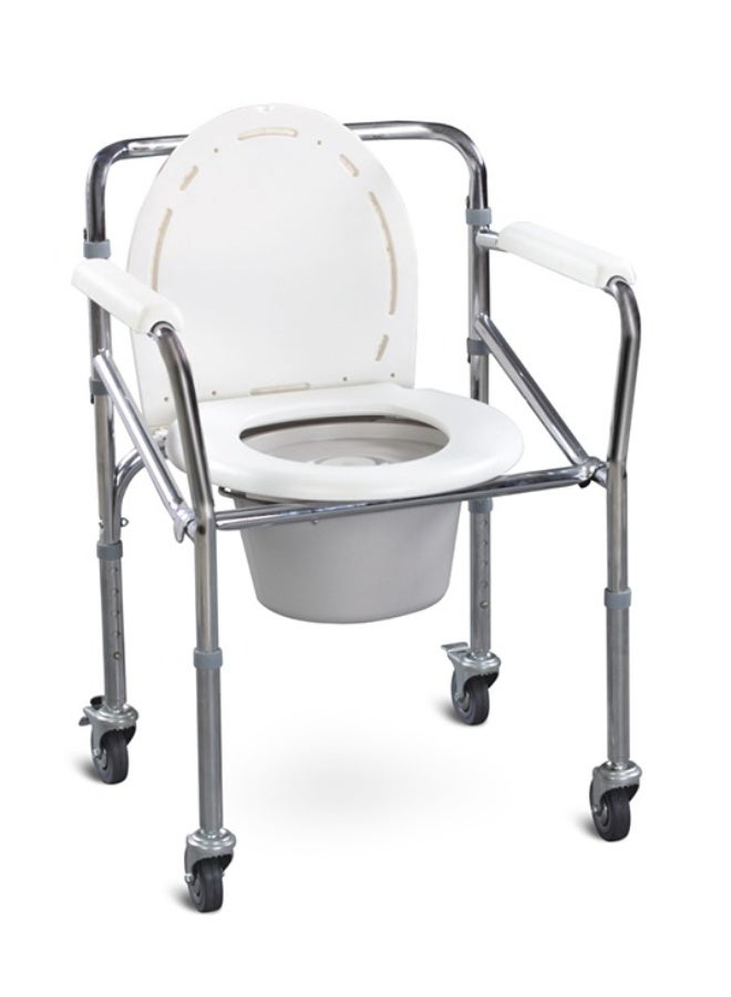 فوشان كرسي حمام متحرك قابل للطي مع مقعد ومسند ظهر، كرسي مرحاض متين للبالغين وكبار السن، مع دلو قابل للإزالة، أذرع قابلة للطي لسهولة النقل - Image 1